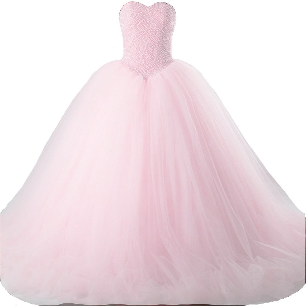 Kivary Custom Made Pearls Long Ball Gown Tulle Corset Prom Quinceanera Dresses L