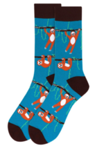 Parquet Men&#39;s Crew Novelty Socks Happy Sloth Shoe Size 6-12.5 Teal Color New - £9.27 GBP