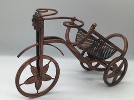 Vintage Metal Tricycle Wine Bottle Holder Copper Tone Single Rack 8x14 - $17.82