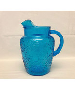 Vintage Anchor Hocking Springsong glass pitcher laser blue flowers Sprin... - $18.00