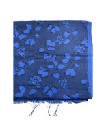 Fabric Piece 42&quot; x 112&quot; Blue Rose Floral Black Cotton - £11.39 GBP