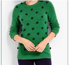 Talbots Sweater Womens Medium Petite Long Sleeve Pom Pom Green Back Zip ... - $17.82