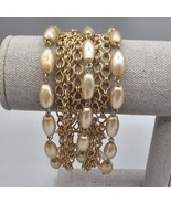 Vtg Coro Imitation Pearl Bracelet Gold Tone Multi Chain MCM Verdigris 7&quot; - €17,42 EUR