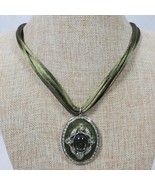 Vintage Necklace Classy Green Pendant (2 inch) 18 Inch Long Multi Rope - €12,41 EUR
