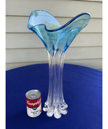 Stretch vase 18&quot; likely Murano, pinched, 2 petal, elephant foot, turquoi... - $341.91 CAD