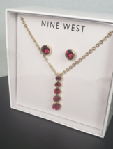 Nine West Jewelry Dark Red/Garnet Rhinestone Necklace and Earrings Set - £21.59 GBP