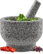 Heavy Duty Natural Granite Small Mortar and Pestle Set, Hand Carved - £30.11 GBP