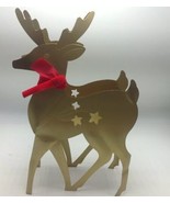 Reindeer Centerpiece Gold Tone Metal 12&quot; Christmas Holiday Planter Vintage - £13.48 GBP