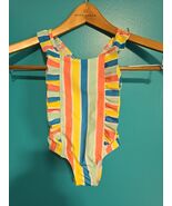 Wonder Nation Girls 4T Swim Suit Size Stripe 1 Piece Colorful Ruffle Swi... - $15.00