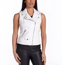 White  Jacket Women Waistcoat Lambskin Leather Classic Western Button Ve... - £85.46 GBP