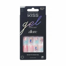 KISS Gel Fantasy Allure Ready-To-Wear Short Square Fake Nails, Pink Flor... - £28.23 GBP