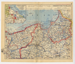 1939 Vintage Map Of East Prussia Danzig Curonian Spit Pomerania Poland Germany - £21.02 GBP