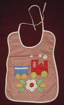 Baby Bib 2 Bibs Hand Crafted Train Boats Floral Linen Cotton Quilted Applique - £18.95 GBP