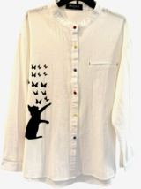 Gracila Shirt Womens Cat Print Long Sleeve Colorful Buttons 4XL White Cr... - £10.69 GBP