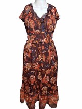 New Old Navy Womens Maroon FloraL Dress Size XS Short Sleeve V-Neck Midi - £15.93 GBP