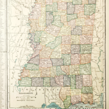 1917 Mississippi State Map Antique Atlas Of The World WW1 Era US DWUU1A - $554.45 MXN