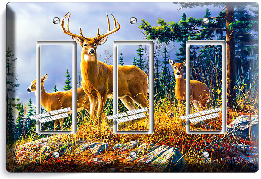 WHITETAIL DEER BUCK 3 GANG GFCI LIGHT SWITCH WALL PLATE HUNTING CABIN ROOM DECOR