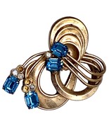 Vintage Fashion Pin Gold Tone Blue Faceted Glass Stones Rhinestones Retr... - £11.64 GBP