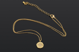 18K Gold Atomic Star Coin Necklace , zirconia, engraved, dainty, bamboo chain - £31.98 GBP