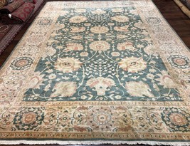 Egyptian Mahal Rug 10x14 Large Vintage Floral Handmade Wool Carpet Green Beige - $3,483.33