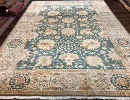 Egyptian Mahal Rug 10x14 Large Vintage Floral Handmade Wool Carpet Green Beige - £2,617.64 GBP