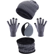 4 Pcs Winter Hat And Gloves Set For Kids Ski Warm Fleece Knit Beanie Hat Warmer  - £18.97 GBP