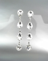 GLITZY Clear Czech Crystals Chandelier Pageant Prom Bridal Queen Earrings 4320L  - £21.57 GBP