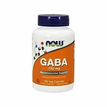 NEW NOW GABA 750 mg Neurotransmitter Support Supplement 100 Vegetable Capsules - £14.50 GBP