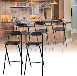 Folding Bar Stool With Backrest, Tall Portable Padded Counter Stool With... - £164.01 GBP