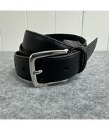 BROOKS BROTHERS Stitched BLACK Italian Leather Mens Belt 36 SILVER BUCKL... - $84.99