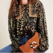 Anthropologie Bl-nk London Miranda Joelle Leopard Peasant Blouse Top 3XL... - £127.11 GBP