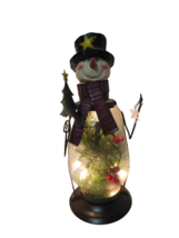 Handmade Lighted Snowman Glass Metal Lantern Light Up Electric 10.5&quot;T Christmas - £15.83 GBP