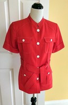 CALVIN KLEIN Red Linen Blend Belted Cargo Jacket w/ Short Sleeves, Stitching (6) - £15.28 GBP