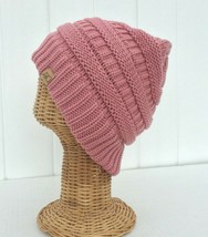 New Women&#39;s Winter Knit Solid Blush Beanie Hat Soft Stretch Thick Baggy Cap # L - £6.54 GBP