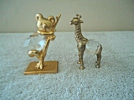 Vtg Lot Of 2 Miniature Gold Color Metal ?  / Crystal Figurines 1 Koala,1,Giraffe - £26.30 GBP