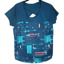 Under Armour Shirt Size M Womens Blue Print Short Sleeve Crew Open Back ... - £11.69 GBP