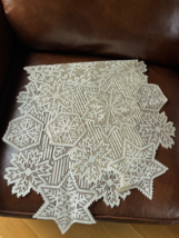 Classy Cream w Gilt Snowflake &amp; Star Lace Christmas Holiday Table Runner... - £8.83 GBP