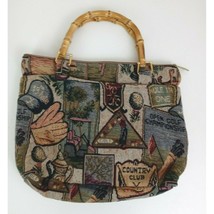Women&#39;s Multi-Color Handbag Purse With Golfing Design &amp; Bamboo Handles - $29.69
