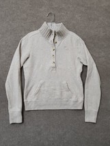 Abercrombie &amp; Fitch 1/2 Button Sweatshirt Womens L Beige Long Sleeve Logo - £23.63 GBP