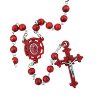 Confirmation Red Wooden Bead Rosary in Clear Keepsake Box, - $109.51