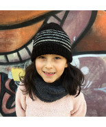 Hand Knit Wool Slouchy Beanie - Soft Warm Black Gray Alpaca Wool Winter ... - $39.59