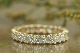 6Ct Princess Simulated Diamond Full Eternity Wedding Band 14ct Yellow Gold Over - £109.92 GBP