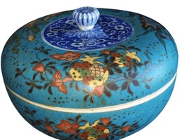 c1870 Japanese Cloisonne Over Blue/White Porcelain Covered Box 6.25&quot; wide x 4.5&quot; - £636.01 GBP