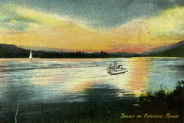 c.1915 Sunset On The Columbia River Oregon With A Steamboat Paddleboat P... - £7.75 GBP