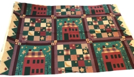 Patchwork Cheater Quilt Fabric Country Houses Buttons Panel Cotton Cranston USA - $12.82