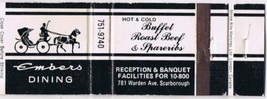 Matchbook Cover Embers Dining Reception &amp; Banquet Scarborough Ontario - £3.12 GBP