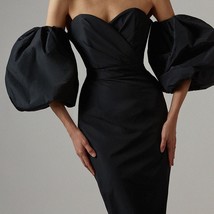 Shion off shoulder black dress sexy lantern sleeve pink club celebrity evening designer thumb200