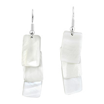 Trendy Triple Stacked Rectangle White Seashell  Dangle Earrings - £11.84 GBP