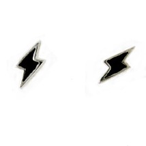 Sterling Silver Enamelled Lightning Bolt Post Earrings, Black - £7.96 GBP