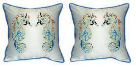 Pair of Betsy Drake Betsy&#39;s Seahorses Large Pillows 18 Inchx18 Inch - £71.23 GBP